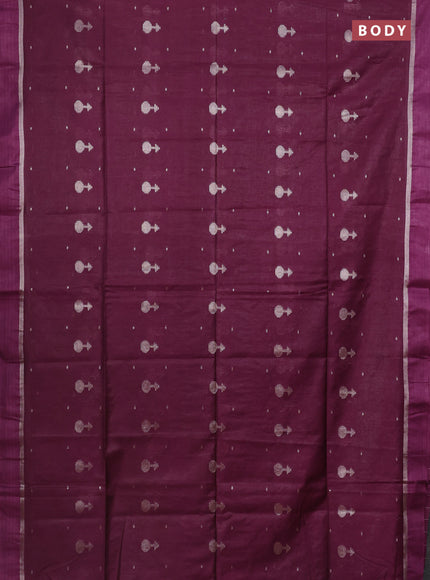 Semi bamboo saree purple with silver zari woven buttas and zari woven simple border