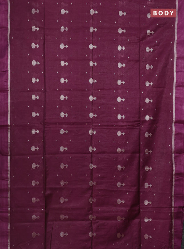 Semi bamboo saree purple with silver zari woven buttas and zari woven simple border