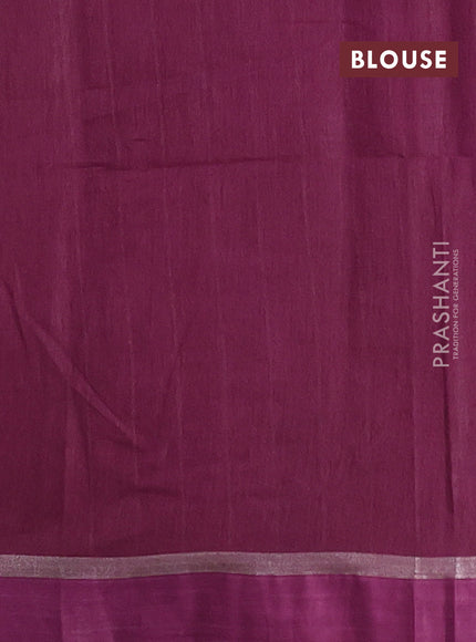 Semi bamboo saree purple with silver zari woven buttas and zari woven simple border