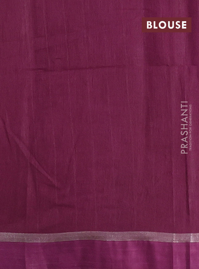 Semi bamboo saree purple with silver zari woven buttas and zari woven simple border