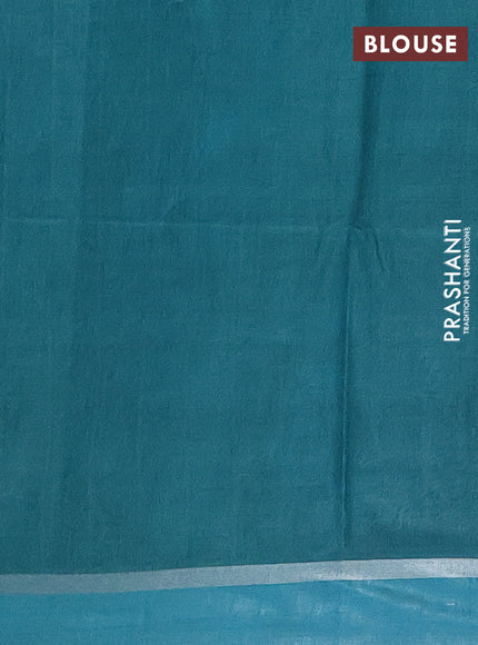 Semi bamboo saree teal green shade with silver zari woven buttas and zari woven simple border