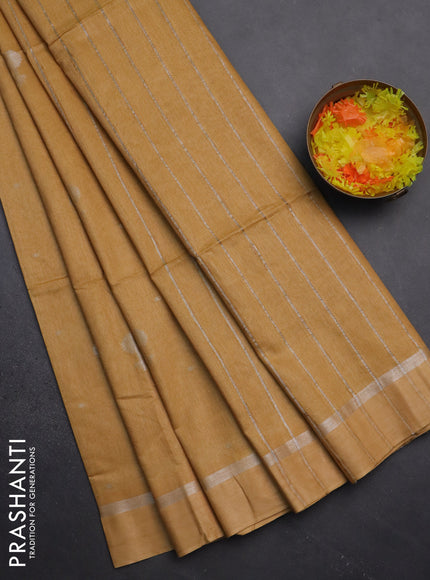 Semi bamboo saree mustard yellow with silver zari woven buttas and zari woven simple border