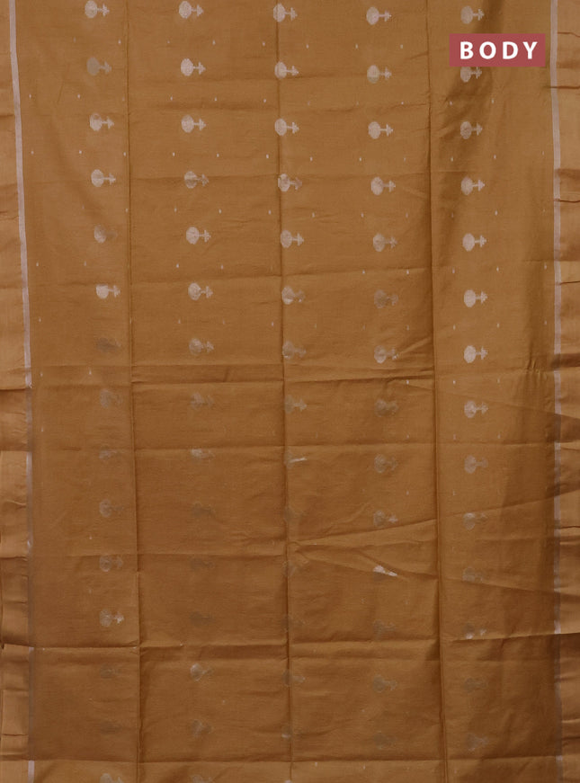 Semi bamboo saree mustard yellow with silver zari woven buttas and zari woven simple border