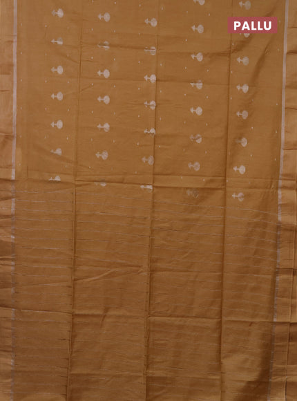 Semi bamboo saree mustard yellow with silver zari woven buttas and zari woven simple border