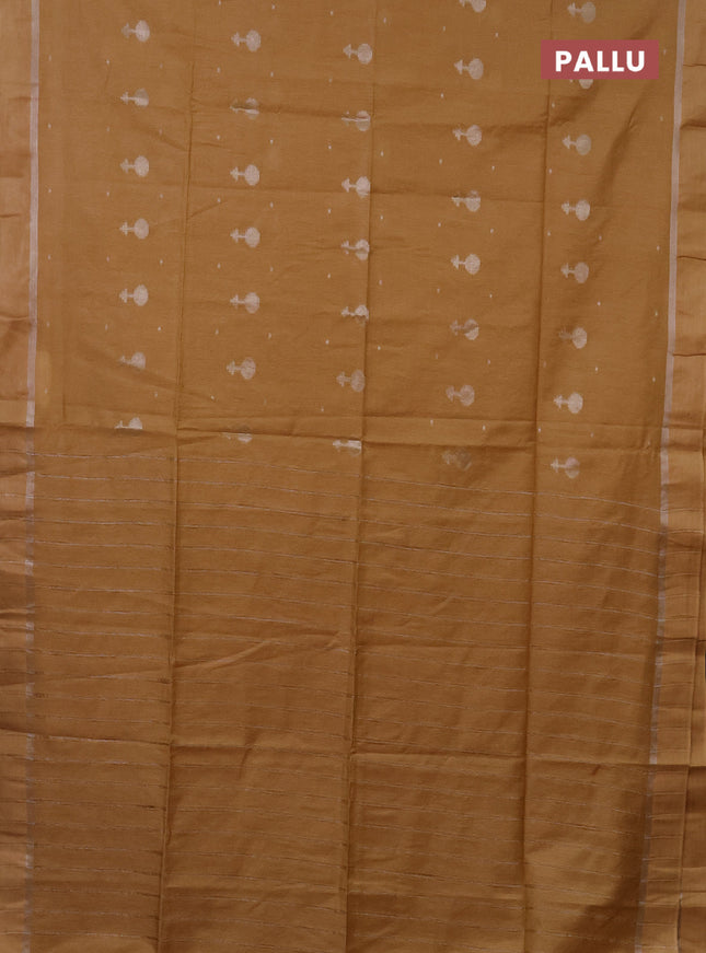 Semi bamboo saree mustard yellow with silver zari woven buttas and zari woven simple border