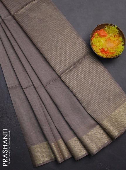 Semi bamboo saree grey with plain body and zari woven border