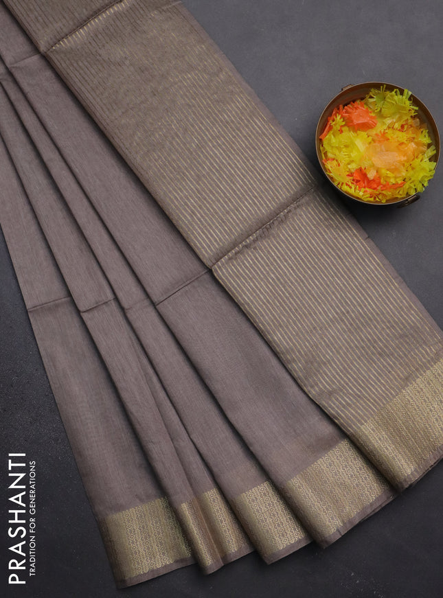 Semi bamboo saree grey with plain body and zari woven border
