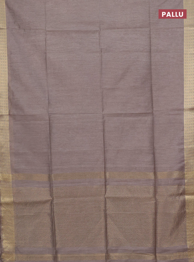 Semi bamboo saree grey with plain body and zari woven border