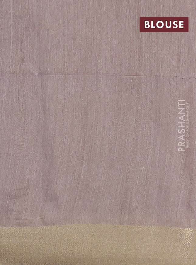 Semi bamboo saree grey with plain body and zari woven border