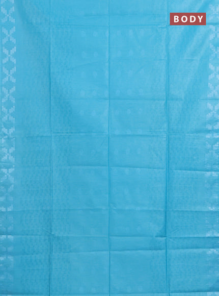 Semi bamboo saree light blue and pastel green with allover thread weaves and simple border