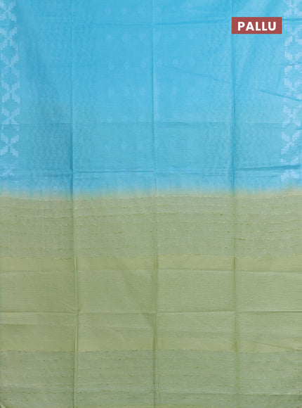 Semi bamboo saree light blue and pastel green with allover thread weaves and simple border