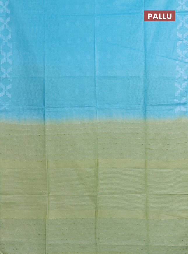 Semi bamboo saree light blue and pastel green with allover thread weaves and simple border