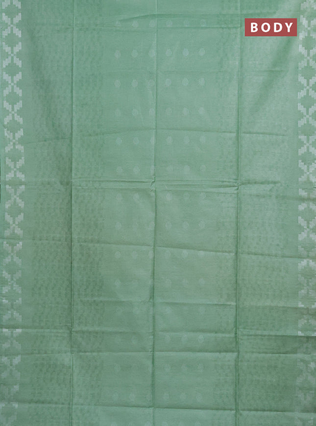 Semi bamboo saree pastel green and yellow with allover thread weaves and simple border