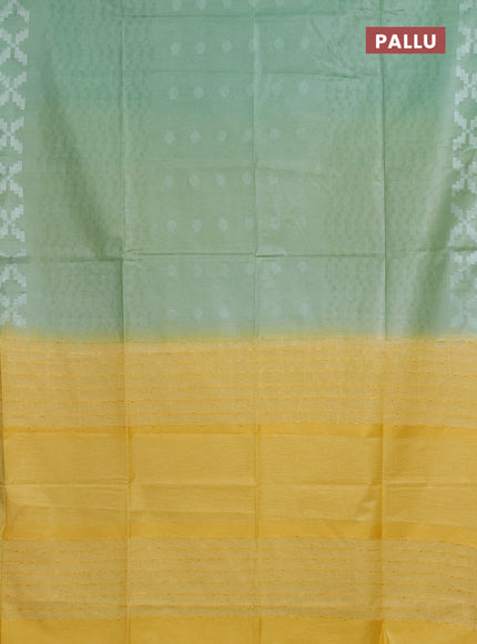 Semi bamboo saree pastel green and yellow with allover thread weaves and simple border