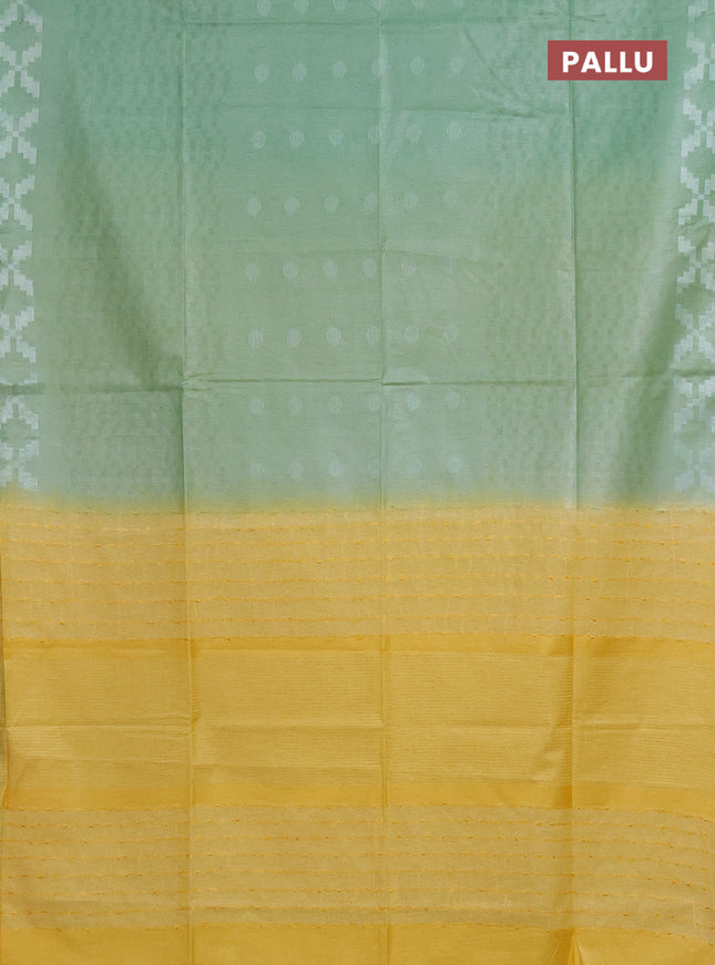 Semi bamboo saree pastel green and yellow with allover thread weaves and simple border