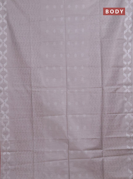 Semi bamboo saree pastel grey and peach pink with allover thread weaves and simple border