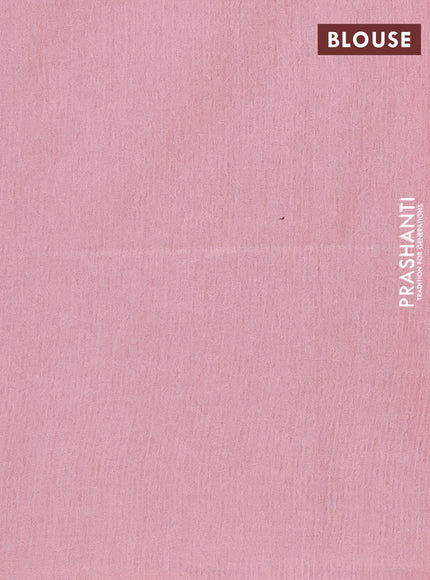 Semi bamboo saree pastel grey and peach pink with allover thread weaves and simple border