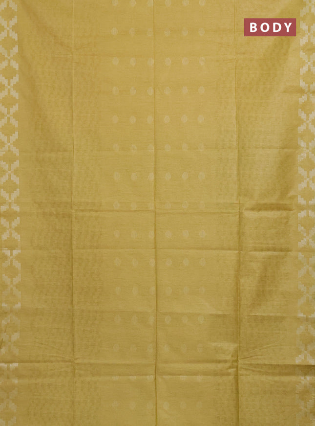 Semi bamboo saree yellow and teal blue with allover thread weaves and simple border