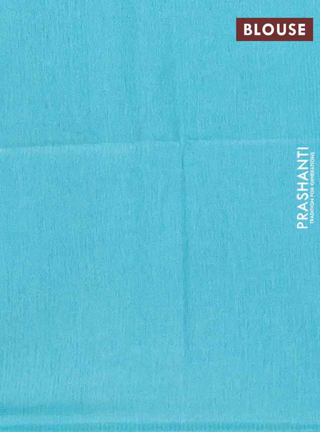 Semi bamboo saree yellow and teal blue with allover thread weaves and simple border