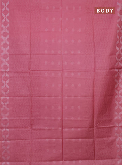 Semi bamboo saree peach pink and lavender with allover thread weaves and simple border