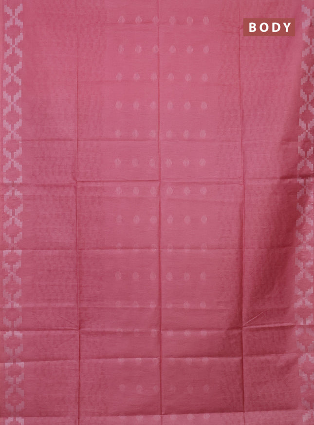 Semi bamboo saree peach pink and lavender with allover thread weaves and simple border