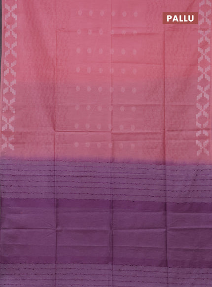 Semi bamboo saree peach pink and lavender with allover thread weaves and simple border