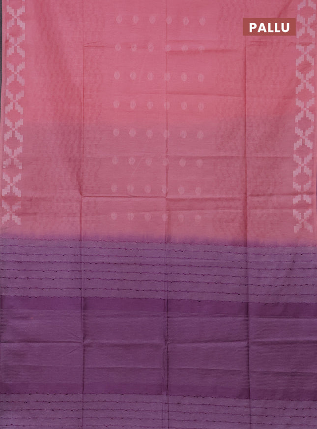 Semi bamboo saree peach pink and lavender with allover thread weaves and simple border