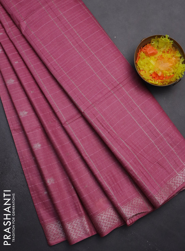 Semi bamboo saree pink shade with thread weaves & zari buttas and zari woven border