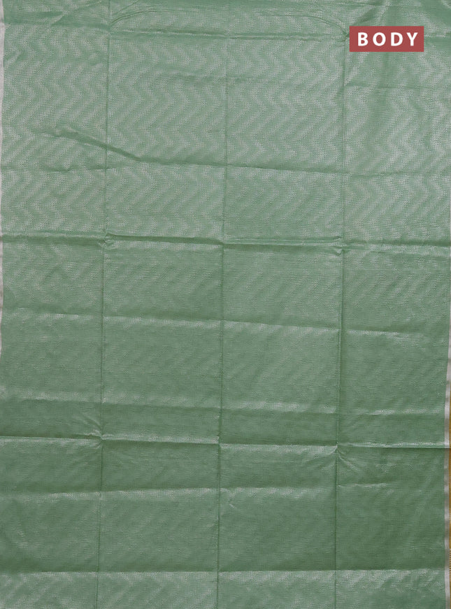 Semi bamboo tissue saree pastel green and yellow with allover silver zari weaves and zari woven piping border