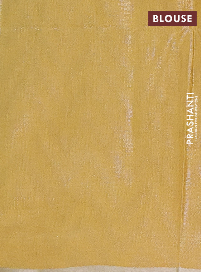 Semi bamboo tissue saree pastel green and yellow with allover silver zari weaves and zari woven piping border