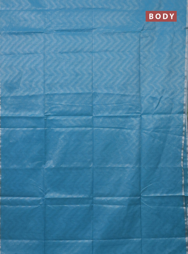 Semi bamboo tissue saree light blue and pastel green with allover silver zari weaves and zari woven piping border