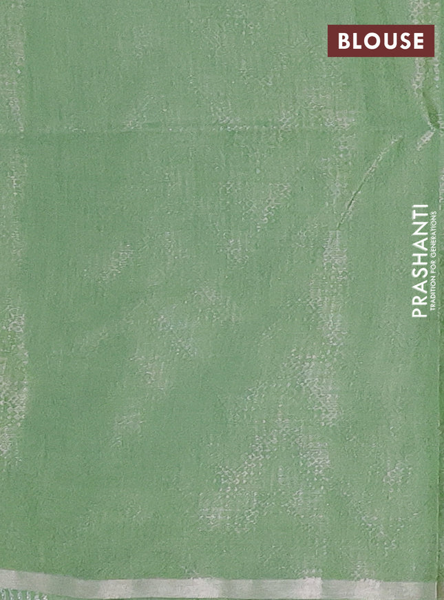 Semi bamboo tissue saree light blue and pastel green with allover silver zari weaves and zari woven piping border