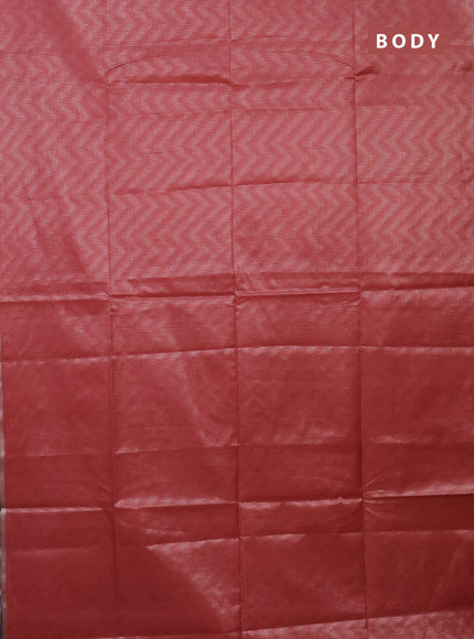 Semi bamboo tissue saree peach shade and grey with allover silver zari weaves and zari woven piping border