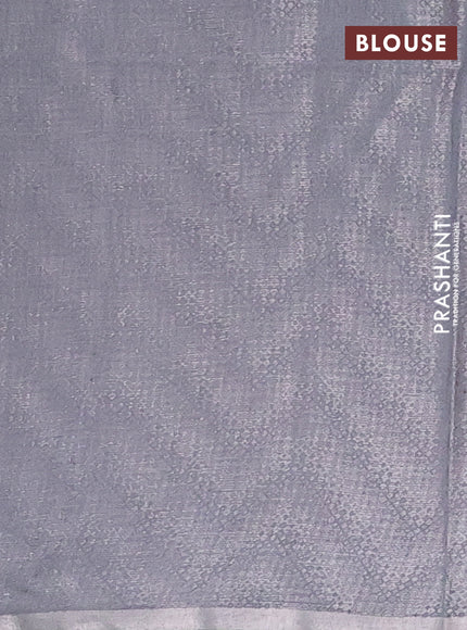 Semi bamboo tissue saree peach shade and grey with allover silver zari weaves and zari woven piping border