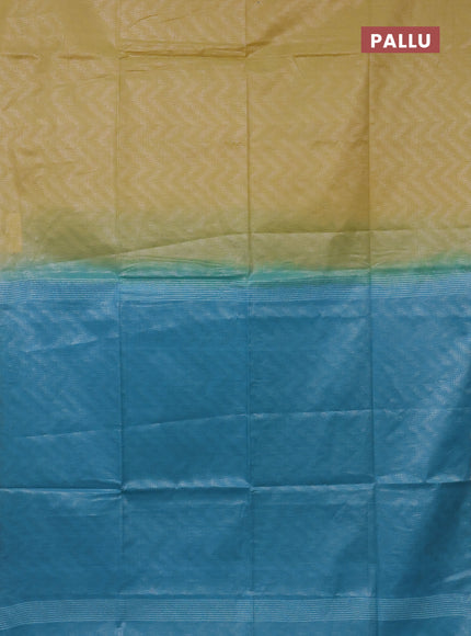 Semi bamboo tissue saree lime yellow and light blue with allover silver zari weaves and zari woven piping border