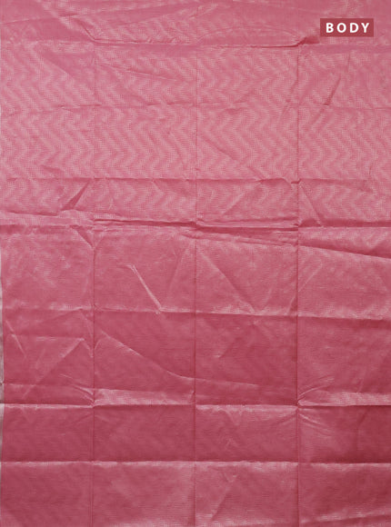 Semi bamboo tissue saree peach pink and mild purple with allover silver zari weaves and zari woven piping border