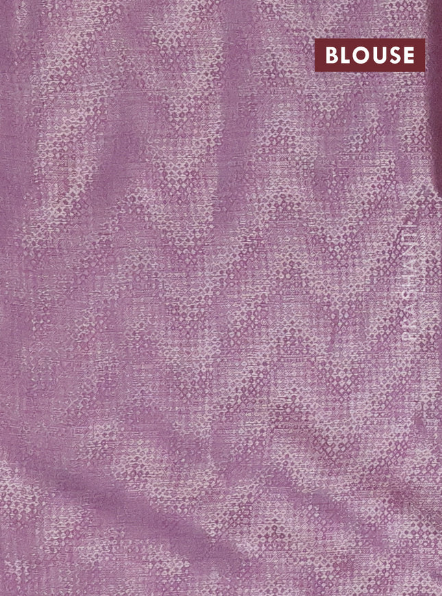 Semi bamboo tissue saree peach pink and mild purple with allover silver zari weaves and zari woven piping border