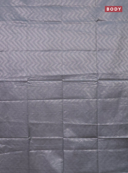 Semi bamboo tissue saree grey and peach pink with allover silver zari weaves and zari woven piping border