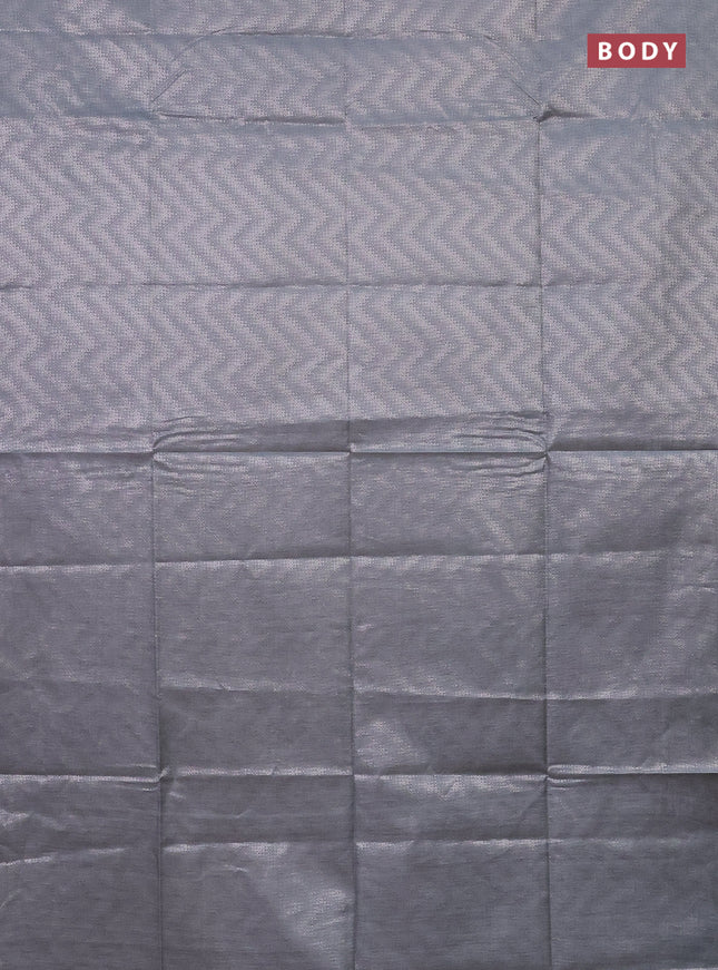 Semi bamboo tissue saree grey and peach pink with allover silver zari weaves and zari woven piping border