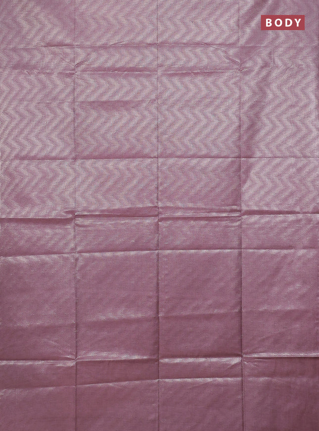 Semi bamboo tissue saree pastel pink and beige with allover silver zari weaves and zari woven piping border