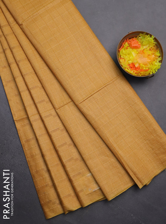 Semi bamboo saree mustard yellow with allover thread weaves in borderless style