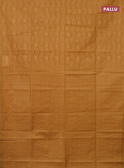 Semi bamboo saree mustard yellow with allover thread weaves in borderless style