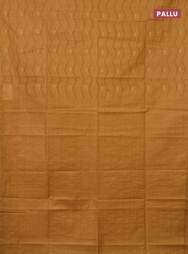 Semi bamboo saree mustard yellow with allover thread weaves in borderless style