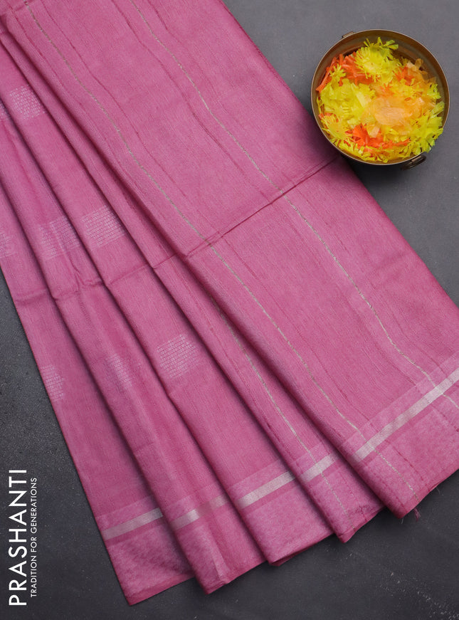 Semi bamboo saree light pink with woven buttas and zari woven simple border