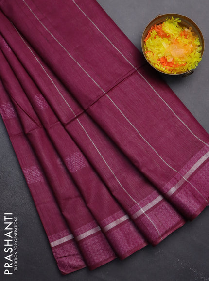 Semi bamboo saree wine shade with woven buttas and zari woven simple border