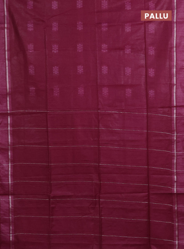 Semi bamboo saree wine shade with woven buttas and zari woven simple border