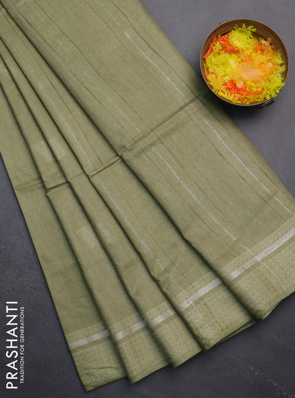 Semi bamboo saree pastel green with woven buttas and zari woven simple border