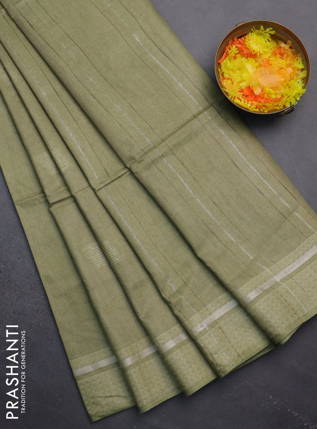 Semi bamboo saree pastel green with woven buttas and zari woven simple border