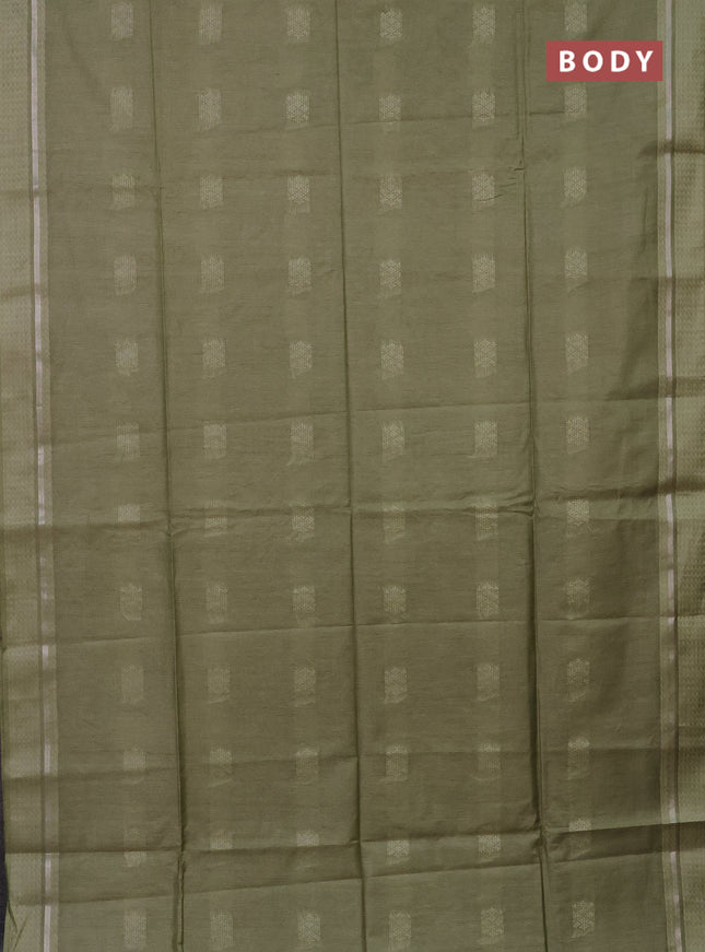 Semi bamboo saree pastel green with woven buttas and zari woven simple border