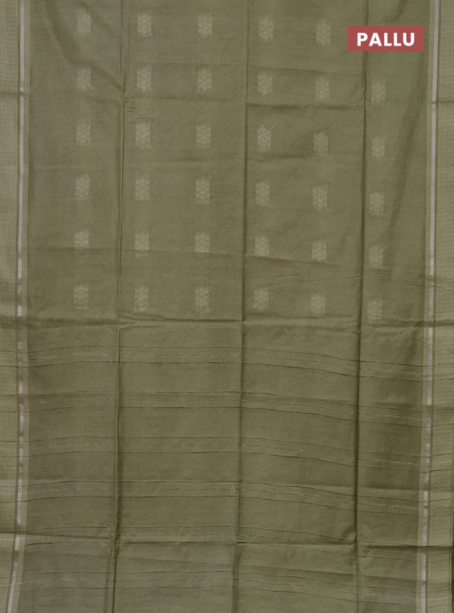 Semi bamboo saree pastel green with woven buttas and zari woven simple border